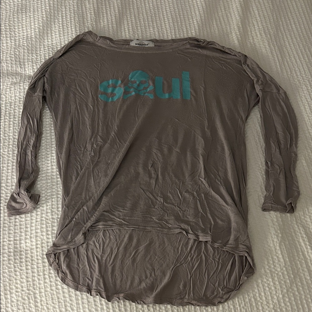SoulCycle Gray Long Sleeve Tee with Blue Logo - super soft!